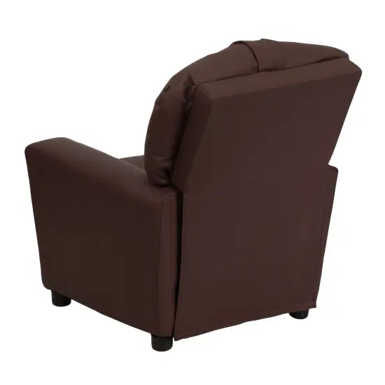 Emma and Oliver Contemporary Kids Recliner with Cup Holder Brown LeatherSoft {3}
