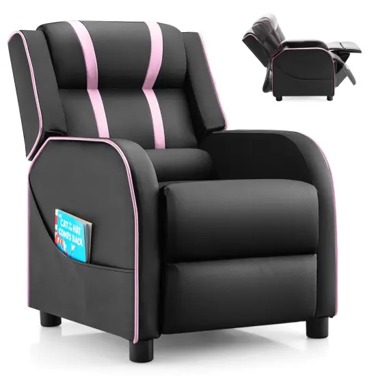 Kids Recliner Chair with Side Pockets and Footrest Pink {3}