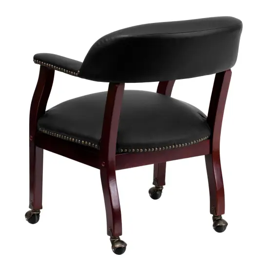 Emma and Oliver Conference Chair with Accent Nail Trimand Casters Black LeatherSoft {4}
