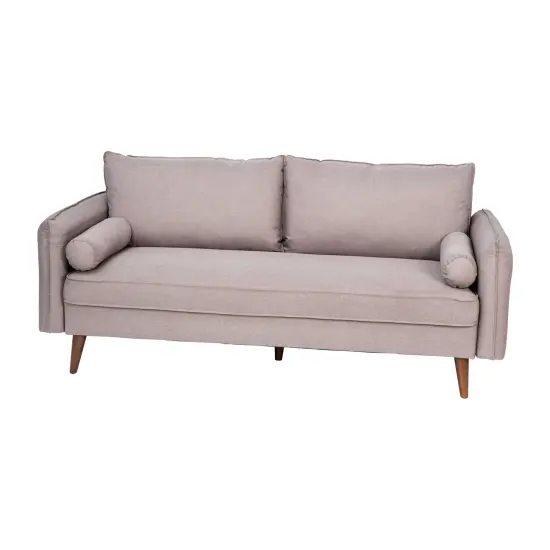Emma and Oliver Carthage Upholstered Mid-Century Modern Pocket Spring Sofa with Wooden Legs and Removable Back Cushions Taupe {1}