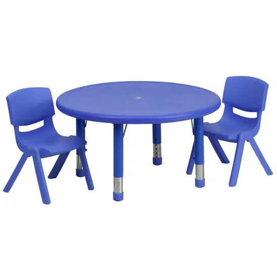 Emma and Oliver 33" Round Plastic Height Adjustable Activity Table Set with 2 Chairs Green {3}