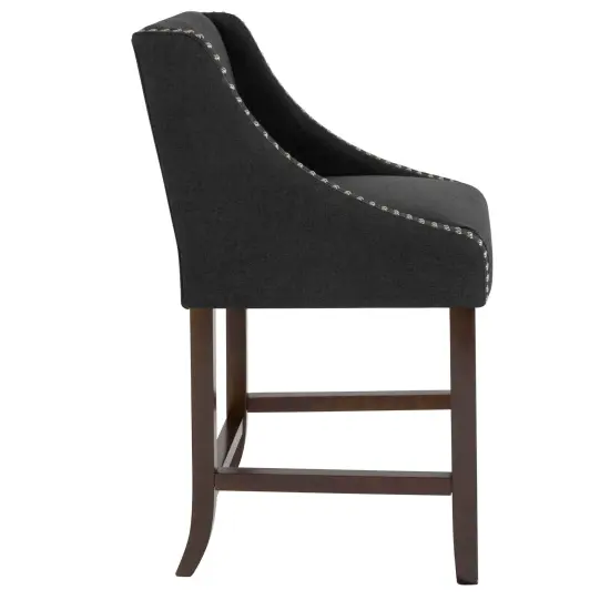 Merrick Lane Taylorsville 24 Inch Counter Height Stool with Nailhead Trim Charcoal Fabric {5}