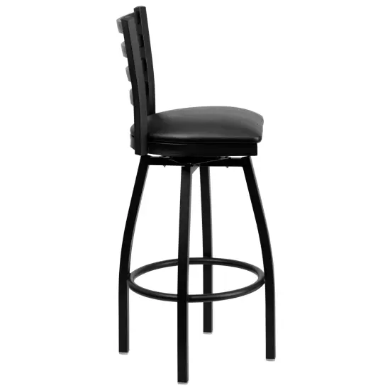Emma and Oliver 2 Pack Ladder Back Swivel Metal Barstool BlackVYL/BlackMetal {4}