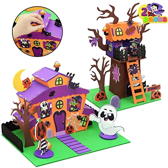 JOYIN 2 Pack Halloween Foam Haunted House 3D Craft Kit for Kids, 3D Halloween Tree House and Pumpkin Haunted House, Halloween Art and Craft DIY Kit, Halloween Party Favors Party Decoration {1}