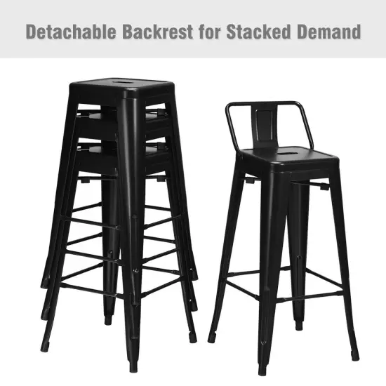 Set of 4 Metal Counter Height Dining Chairs with Low Back and Rubber Feet Suitable to Any Space Black {2}