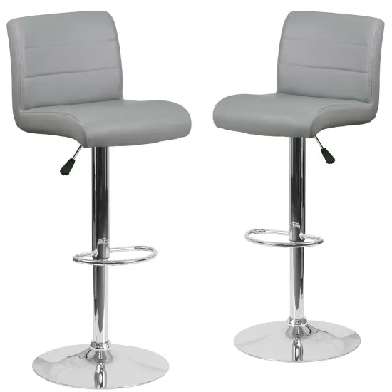 Emma and Oliver 2 Pack Contemporary Vinyl Adjustable Height Barstool with Rolled Seat and Chrome Base Gray {1}