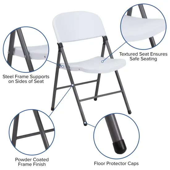 Emma and Oliver 2 Pack Home & Office 330 lb. Capacity Foldable Plastic Chair White {2}