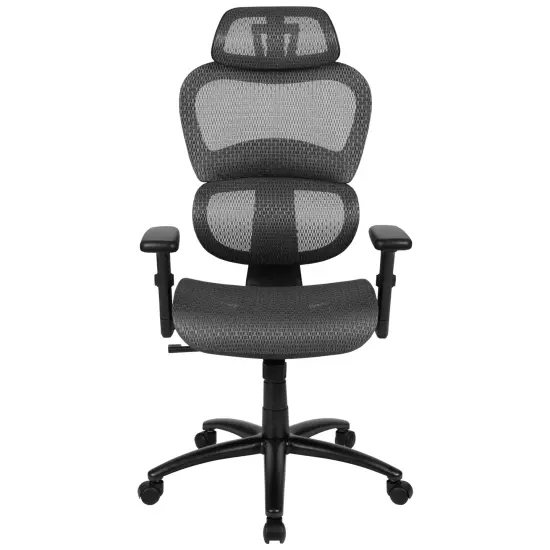 Emma and Oliver Ergonomic Mesh Office Chair-Synchro-Tilt, Headrest, Adjustable Pivot Arms Gray {5}