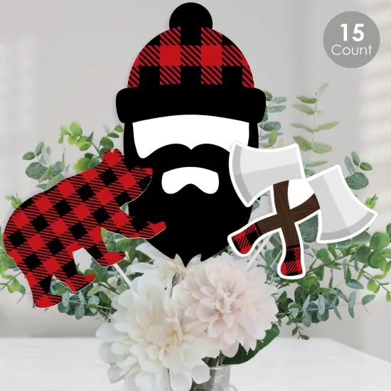 Big Dot of Happiness Lumberjack - Channel the Flannel - Buffalo Plaid Party Centerpiece Sticks - Table Toppers - Set of 15 {1}