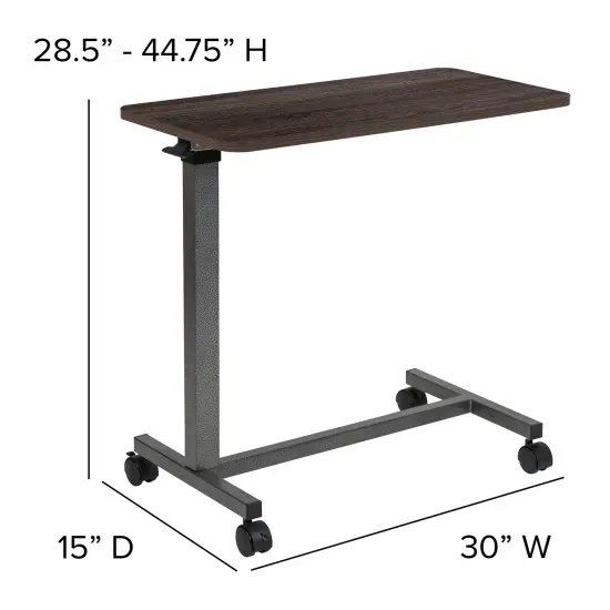 Emma and Oliver Adjustable Overbed Table with Wheels for Home and Hospital Oak {5}