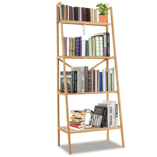 58 Inch 4-Tier Wicker Ladder Bookshelf-Natural {4}