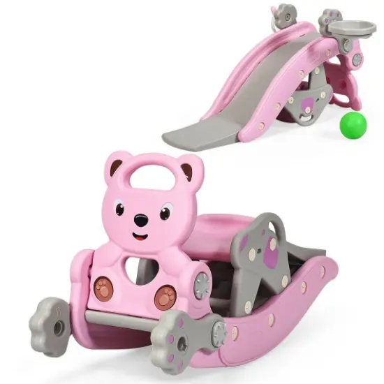 4-in-1Baby Rocking Horse Slide Set-Pink {3}