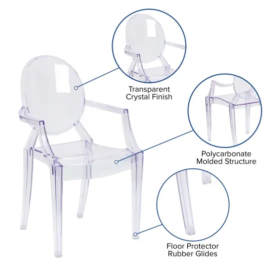 Emma and Oliver 4 Pack Ghost Chair with Arms Clear {3}