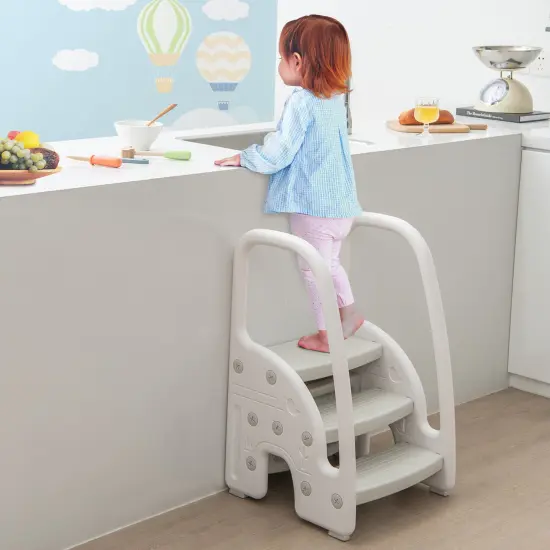 3-Step Stool with Safety Handles and Non-slip Pedals for Toddlers-Gray {2}