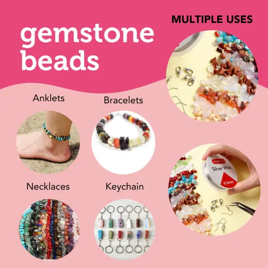 Incraftables 1000pcs Crystal Gemstone Beads for Jewelry Making (24 Colors). Best Natural Stone Chips Kit with Spacer Bead, Silver Wire, Elastic String, Earrings & Organizer for DIY Crafts & Bracelet {4}