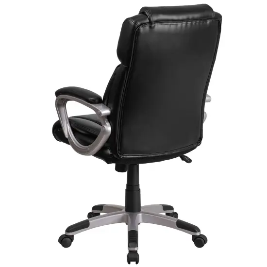 Emma and Oliver Mid-Back Faux Leather Executive Swivel Office Chair with Padded Arms Black {4}