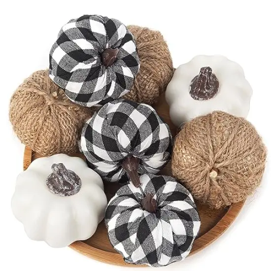DomeStar 8PCS Pumpkins for Thanksgiving Table Decorations, Assorted Artificial Pumpkins Fabric Pumpkins for Decorating Fall Harvest Farmhouse Halloween Fall Wedding Decor {1}