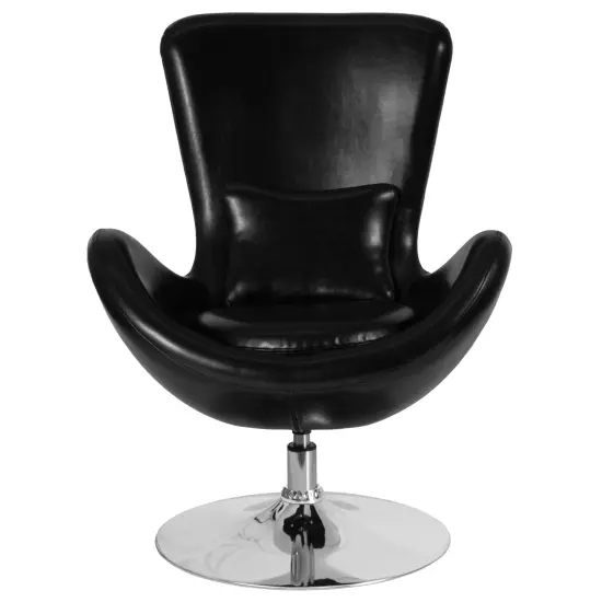 Merrick Lane Soro High-Back Egg Style Lounge Chair With 360&deg; Swivel Metal Base Black LeatherSoft {3}