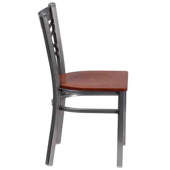 Emma and Oliver Clear Coated "X" Back Metal Restaurant Dining Chair Cherry/ClearCoated {4}