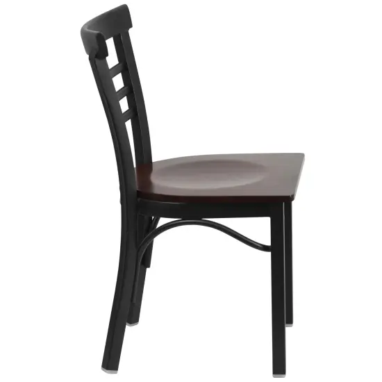 Emma and Oliver 2 Pack Three-Slat Ladder Back Metal Restaurant Chair BurgVYL/BlackMetal {9}
