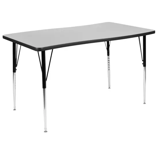 Emma and Oliver 28"W x 47.5"L Rectangle Wave Flexible Collaborative Adjustable Height Activity Table Grey {2}