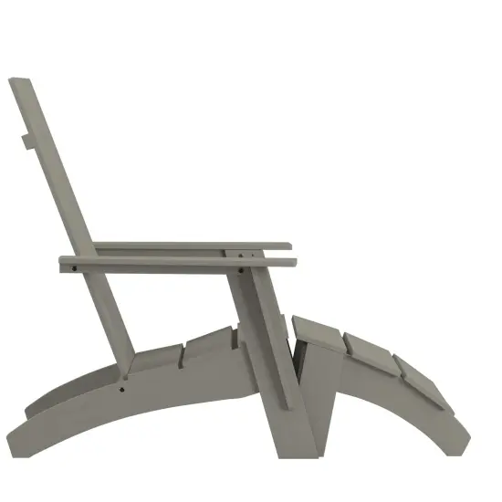 Merrick Lane Piedmont Adirondack Modern Slatted Back Patio Chair With Accompanying Foot Ottoman Gray {5}