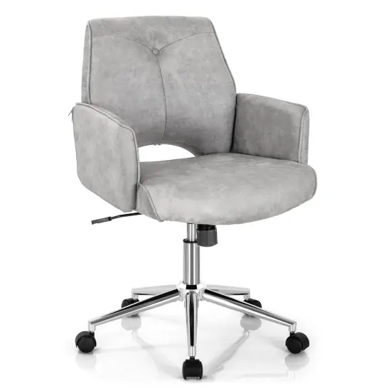 Adjustable Hollow Mid Back Leisure Office Chair with Armrest-Gray {1}
