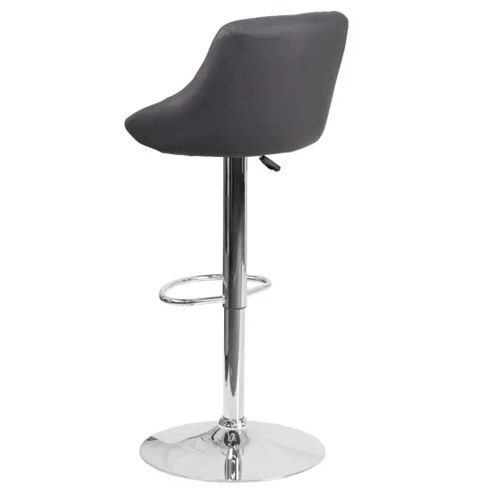 Emma and Oliver Bucket Seat Adjustable Height Barstool with Diamond Pattern Back Gray {4}