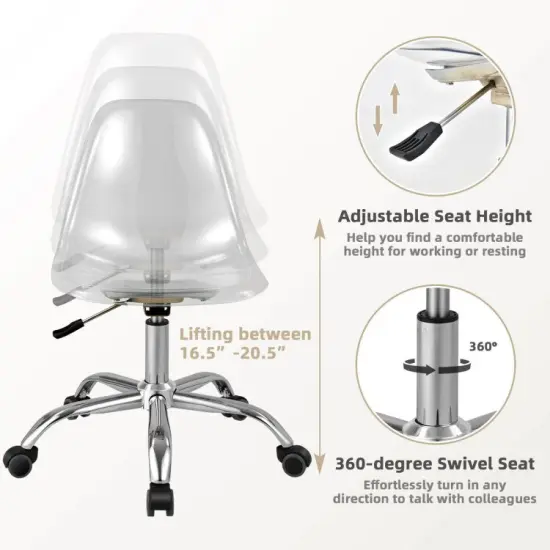 Swivel Acrylic Armless Adjustable Height Office Chair {6}