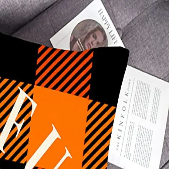 4TH Emotion Fall Decor Pillow Covers 18x18 Set of 4 Thanksgiving Buffalo Check Farmhouse Decorations Orange Black Pumpkin Maple Leaves Outdoor Decorative Throw Cushion Case for Home Couch TH025-18 {6}