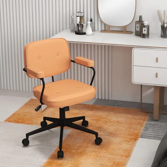 PU Leather Office Chair with Rocking Backrest and Ergonomic Armrest-Orange {2}