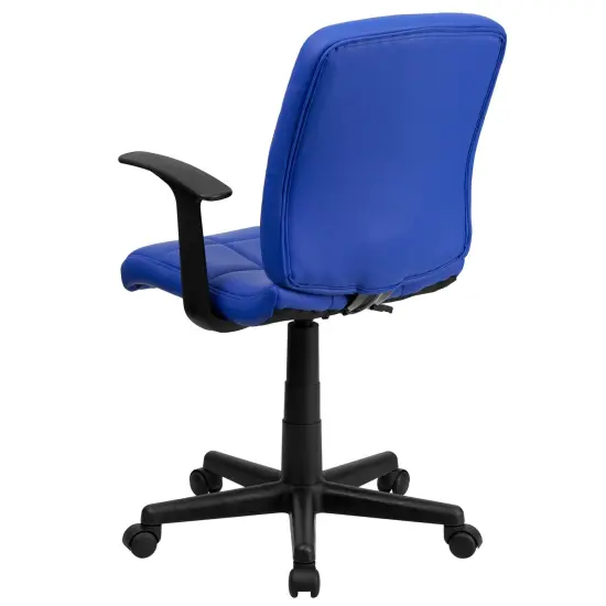 Emma and Oliver Mid-Back Quilted Vinyl Swivel Task Office Chair with Arms Blue {4}