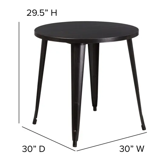 Emma and Oliver Commercial Grade 30" Round Colorful Metal Indoor-Outdoor Dining Table Black-Antique Gold {2}