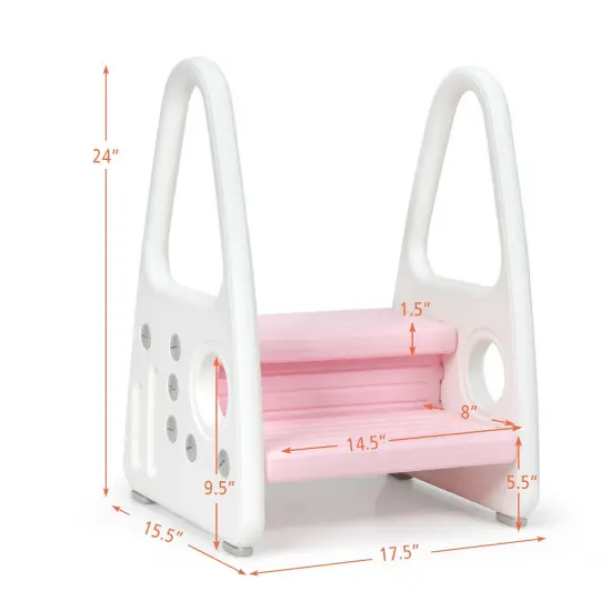 HDPE Double-Tier Kids Step Stool with Safety Armrests Pink {4}