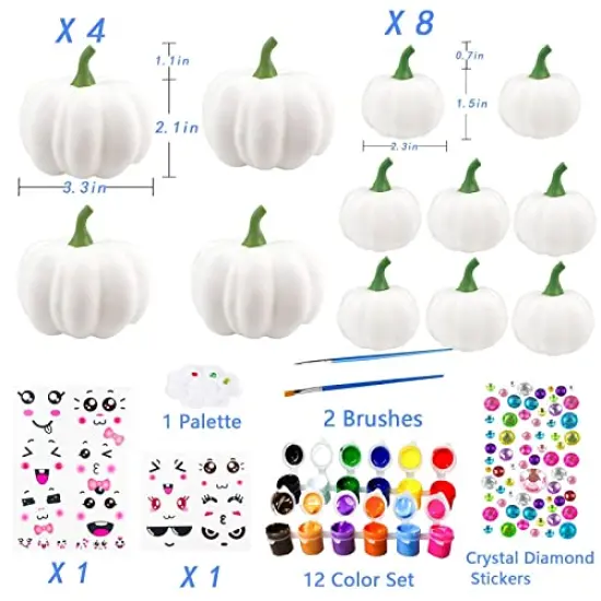 12 Pck Pumpkin Decorations Halloween Crafts PumpkinHalloween White Artificial Pumpkin Decorating Kit with Sticker Kids DIY Arts and Crafts for Halloween Party Thanksgiving Home Fall Decor Pumpkin Decor {1}