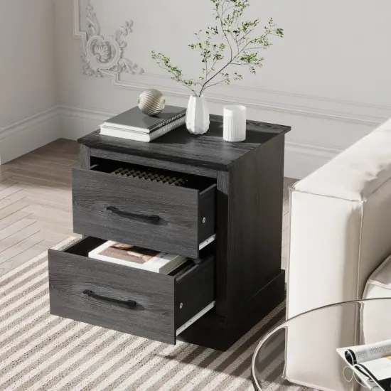 Wood Compact Floor Nightstand with Storage Drawers-Dark grey {3}