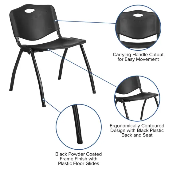 Emma and Oliver 880 lb. Capacity Plastic Stack Chair Black {2}