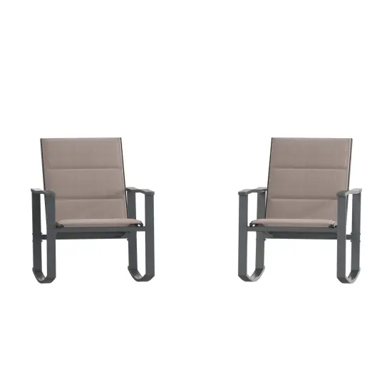 Merrick Lane Brevyn Set of 2 Flex Comfort Outdoor Rocking Chairs with Steel Frames Brown {3}