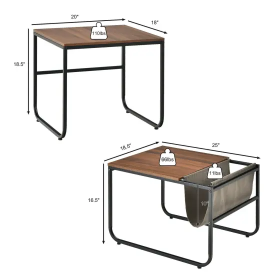 Set of 2 Nesting Coffee Tables with Side Pocket for Living Room Bedroom {4}