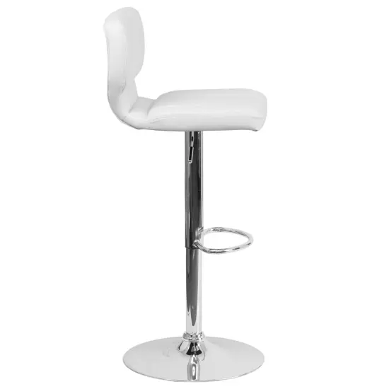 Emma and Oliver Vertical Stitch Back Swivel Adjustable Height Barstool White Vinyl {5}