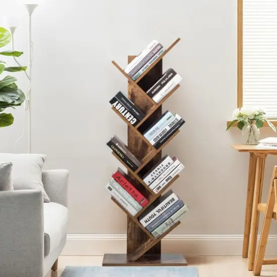 8-Tier Free Standing Tree Bookshelf-Coffee {1}