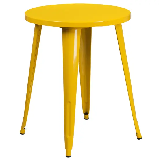 Merrick Lane Calgary 24" Round Metal Table for Indoor and Outdoor Use Yellow {2}