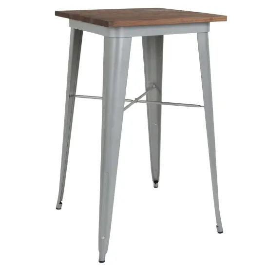 Merrick Lane Modern 23.5" Square Metal Table with Rustic Wood Top for Indoor Use Black {8}