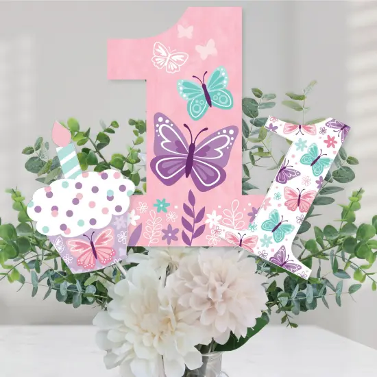 Big Dot of Happiness 1st Birthday Beautiful Butterfly - Floral First Birthday Party Centerpiece Sticks - Table Toppers - Set of 15 {1}