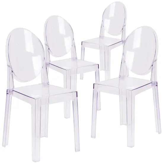 Emma and Oliver 4 Pack Ghost Chair with Oval Back Transparent Crystal {1}