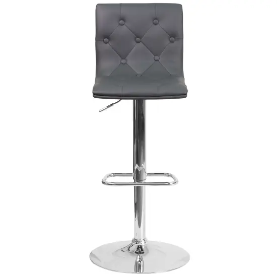 Emma and Oliver Button Tufted Vinyl Adjustable Height Barstool with Chrome Base Gray {3}