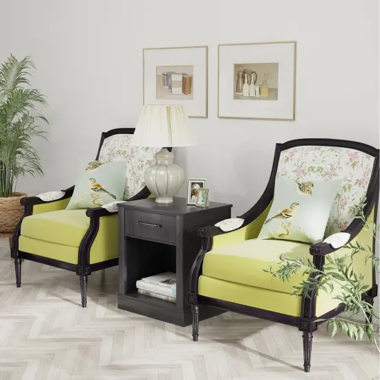 Compact Nightstand with Drawer and Shelf Black {6}