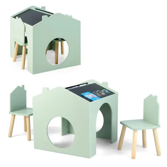3 Pieces Wooden Kids Table and Chair Set-Green {1}