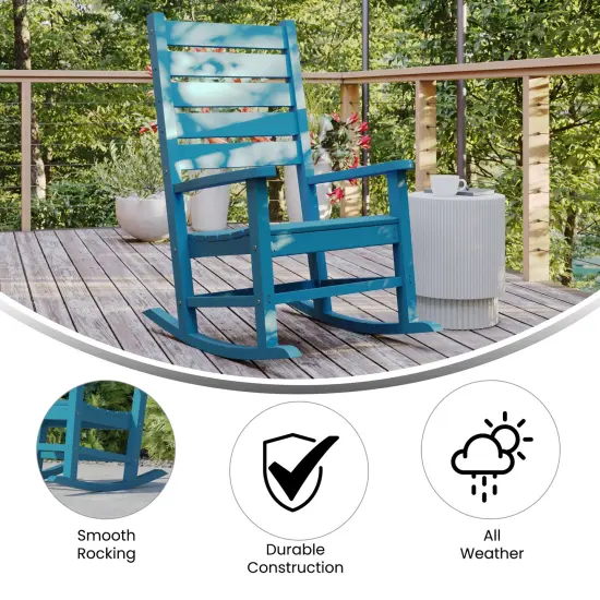 Emma and Oliver Florian Contemporary Rocking Chair, All-Weather HDPE Indoor/Outdoor Rocker Blue {4}