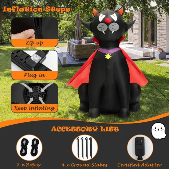 4.7 Feet Halloween Inflatable Vampire Cat with Red Cloak {4}